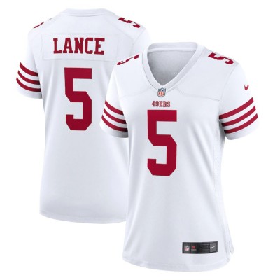 San Francisco 49ers #5 Trey Lance Scarlet Women's 2022-23 Nike NFL Game Jersey White